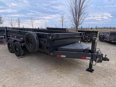 New 2026 Iron Bull 83 x 14 DWB Legendary Reserve Model 14K GVWR, 14 ply Tires, Hydraulic Jack, Scissor Hoist, Aluminum Ramp, Matching Spare, Rear Supports and Solar Charger, Black Dump Trailer