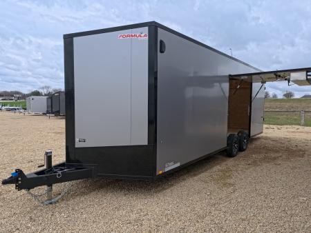 New 2026 Formula Trailers 8.5 x 24 x 7.5 Conquest SE Flat Top Sloped V-Nose Car Hauler with Side Door Opening,2) 5200lb. Axles , Black Aluminum Wheels, Rear Flare w/ Loading Lights