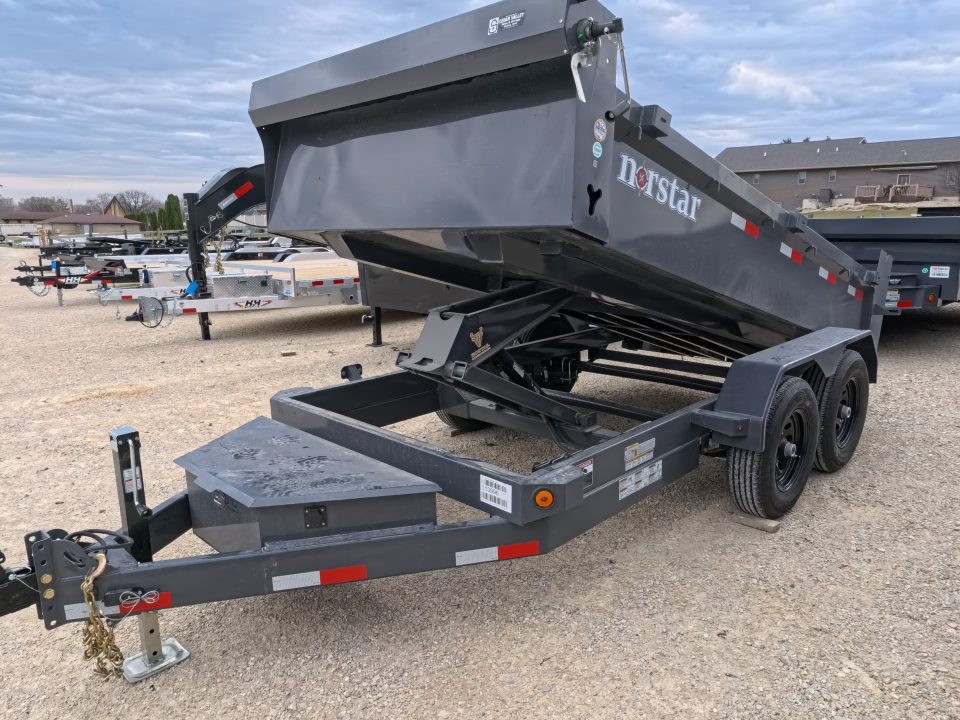 New 2026 Norstar 72x12 DCB Dump Trailer, 2)5200 lb. Axles, 2) Elec. Brakes, TH-516 Scissor Hoist, Slide-In Ramps