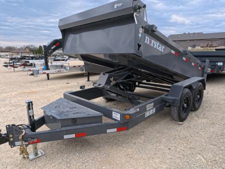 New 2026 Norstar 72x12 DCB Dump Trailer, 2)5200 lb. Axles, 2) Elec. Brakes, TH-516 Scissor Hoist, Slide-In Ramps