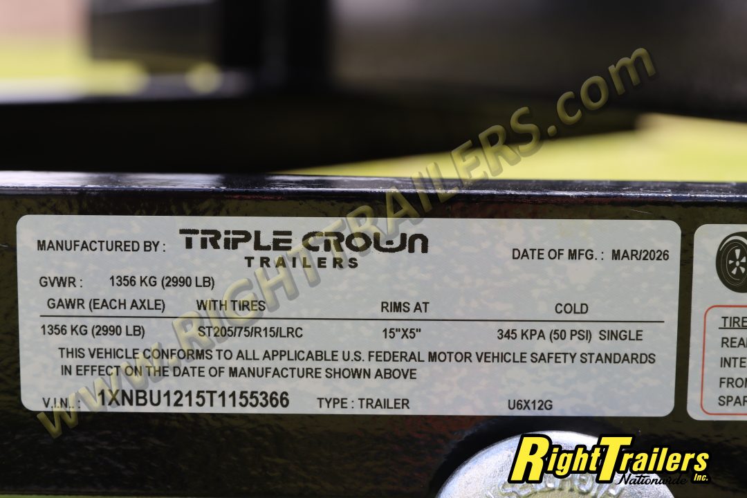New 2026 6X12 Triple Crown Utility Trailer