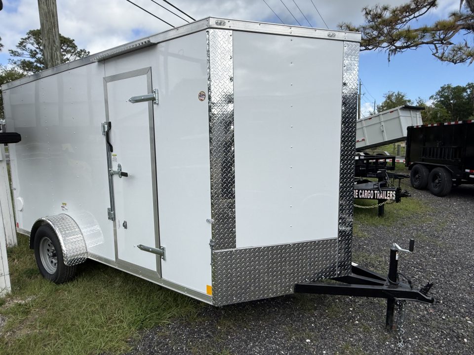 New 6 X 14 Enclosed White Trailer with Side Door Drip Edge