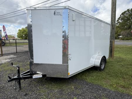 New 6 X 14 Enclosed White Trailer with Side Door Drip Edge