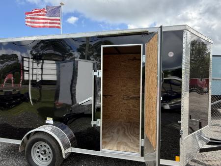 New 6 X 12 Enclosed Black Trailer with Side Door Drip Edge