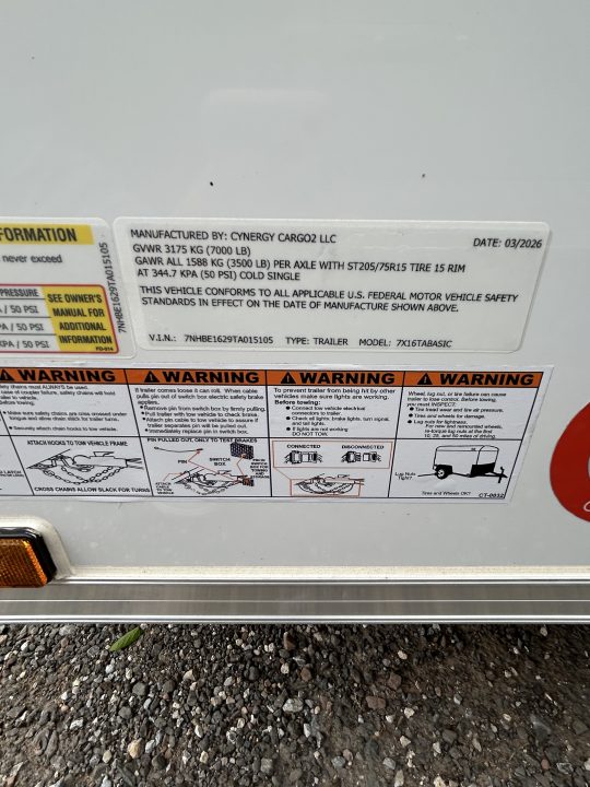 New 2026 Cynergy Cargo 7x16 Tandem Axles Cargo / Enclosed Trailer