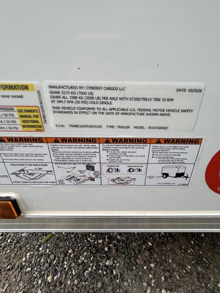 New 2026 Cynergy Cargo 7x16 Tandem Axles Cargo / Enclosed Trailer