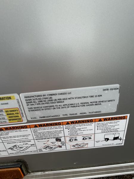 New 2026 Family Trailer 7x16 Tandem Axle Cargo / Enclosed Trailer