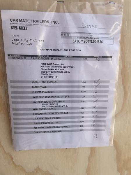 New 2026 CAR MATE TRAILERS CM712EC-HD Cargo / Enclosed Trailer