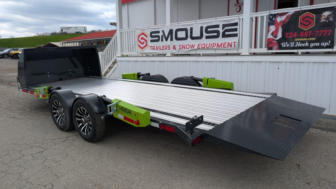 New 2026 "FlatTrak" by Belmont 7x18 Hydraulic Car Hauler w/ Hydraulic Jack