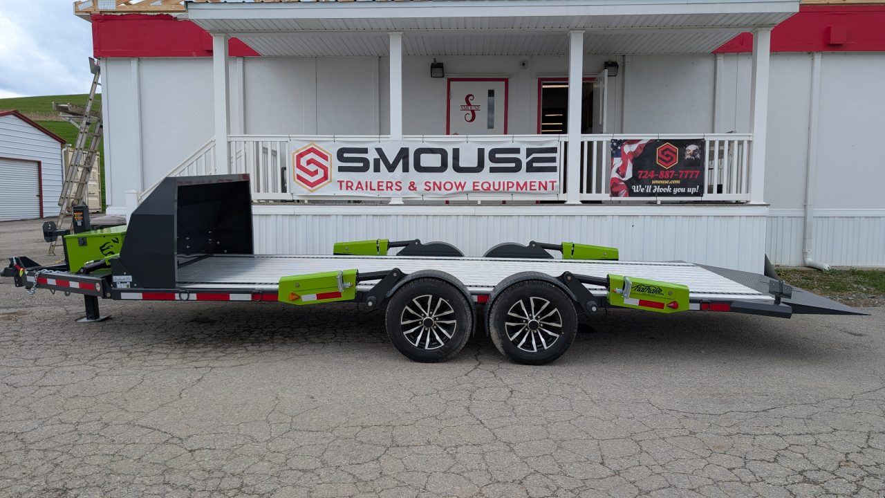 New 2026 "FlatTrak" by Belmont 7x18 Hydraulic Car Hauler w/ Hydraulic Jack