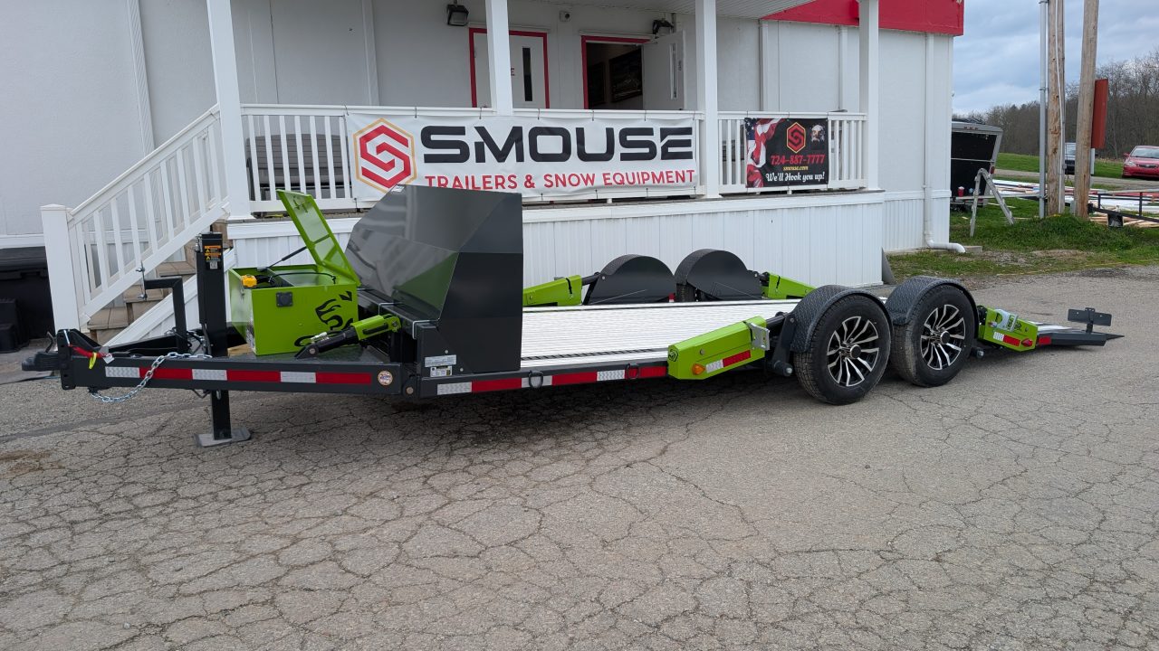 New 2026 "FlatTrak" by Belmont 7x18 Hydraulic Car Hauler w/ Hydraulic Jack