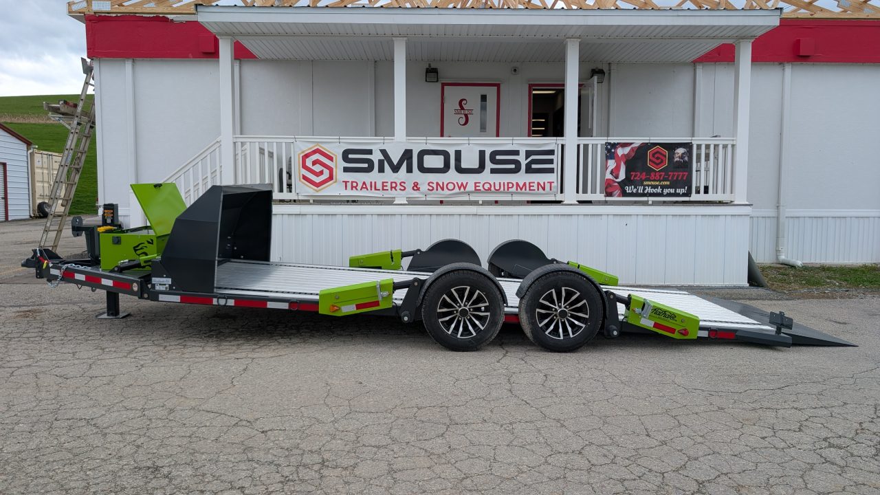 New 2026 "FlatTrak" by Belmont 7x18 Hydraulic Car Hauler w/ Hydraulic Jack