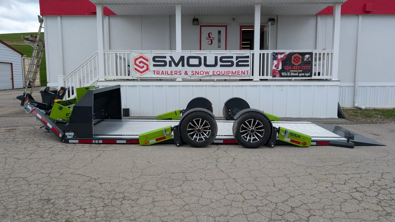 New 2026 "FlatTrak" by Belmont 7x18 Hydraulic Car Hauler w/ Hydraulic Jack