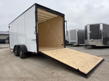 New 2026 Formula Traverse White/Black Trim 7'x16' 7k Flat Top V-Nose Enclosed Cargo Trailer