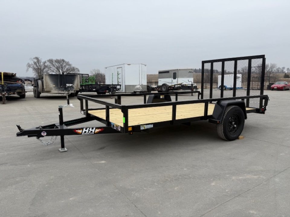 New 2026 H&H Black 76"x12' 3k Rail Side Utility Trailer