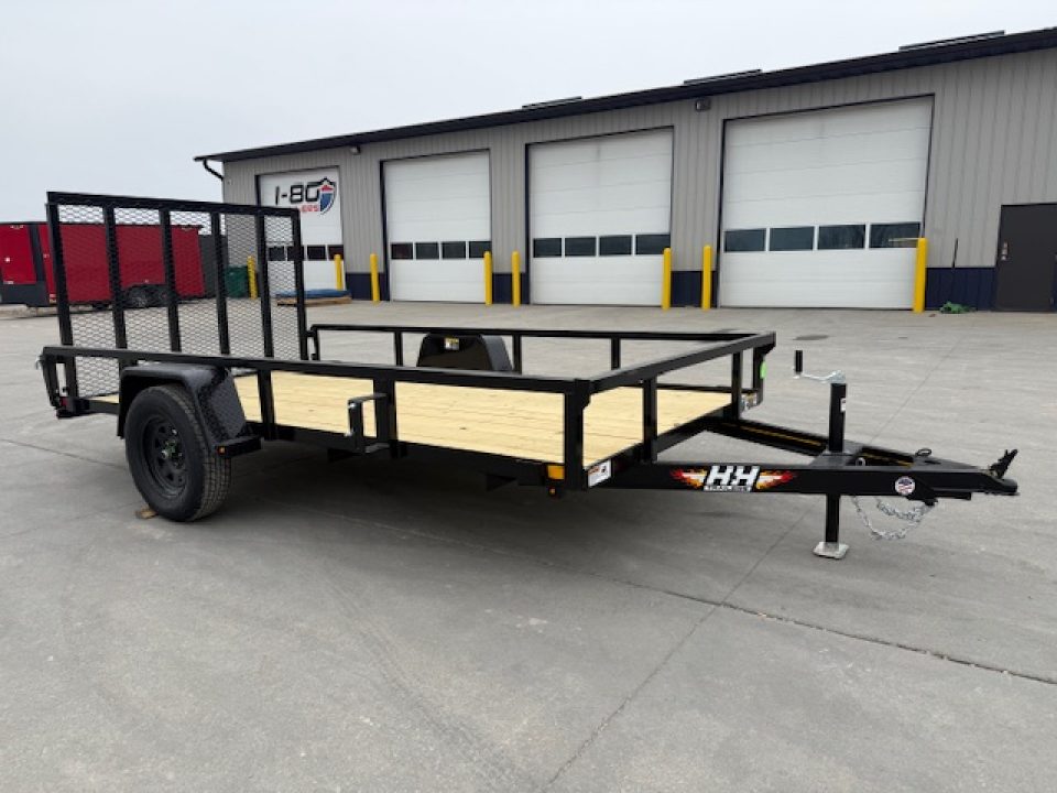New 2026 H&H Black 76"x12' 3k Rail Side Utility Trailer