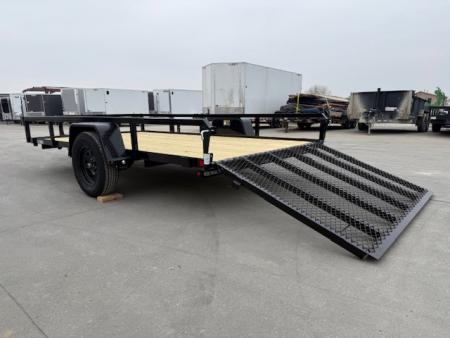 New 2026 H&H Black 76"x12' 3k Rail Side Utility Trailer