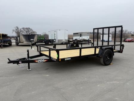 New 2026 H&H Black 76 x12' 3k Rail Side Utility Trailer