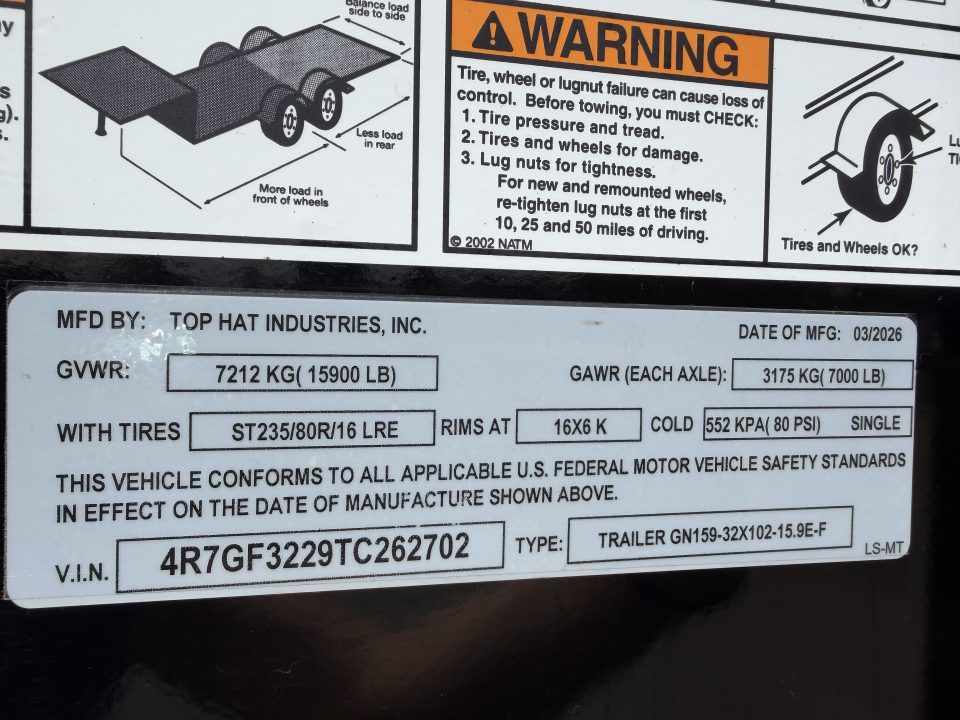 New #262702 2026 TOP HAT GN159 32 X 102 TANDEM AXLE 14K FLATBED GOOSENECK W/ JUMBO RAMPS