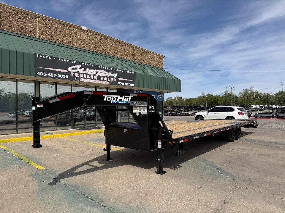 New #260214 2026 TOP HAT GN159 32 X 102 TANDEM AXLE 16K FLATBED GOOSENECK W/ JUMBO RAMPS