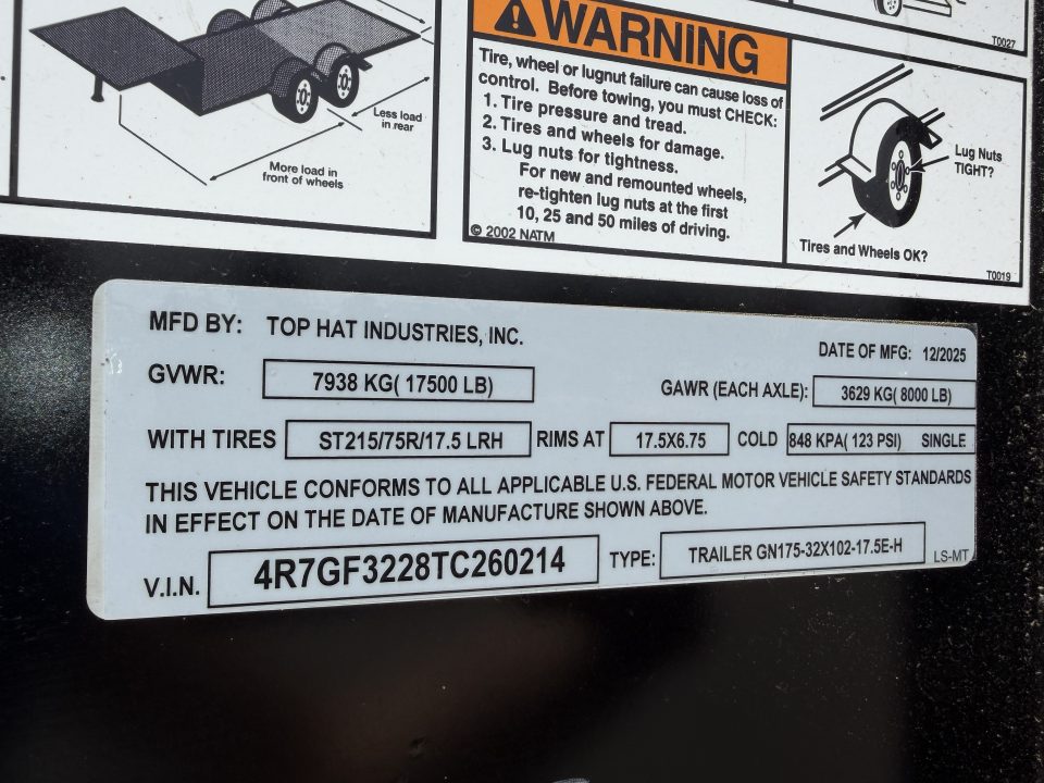 New #260214 2026 TOP HAT GN159 32 X 102 TANDEM AXLE 16K FLATBED GOOSENECK W/ JUMBO RAMPS
