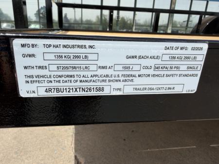 New #261588 2026 TOP HAT DSA 12 X 77 SINGLE AXLE ANGLE TOP 3.5K UTILITY W/ RAMP GATE
