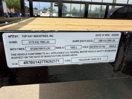New #262171 2026 TOP HAT MP 14 X 83 TANDEM AXLE PIPE TOP 7K UTILITY W/ 48" RAMP GATE