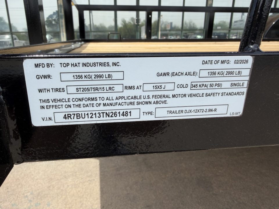 New #261481 2026 TOP HAT DJX 5 X 12 SINGLE AXLE ANGLE TOP 3.5K UTILITY W/ 48" RAMP GATE