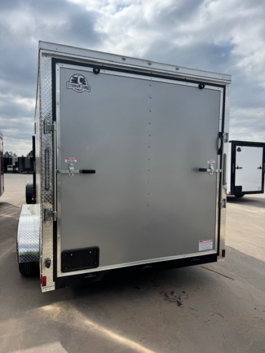 New 2026 Titanium 7x14 TA Cargo / Enclosed Trailer Silver Frost Polycore Black Mod Wheels