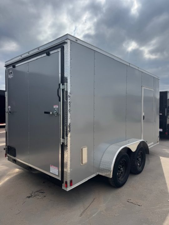 New 2026 Titanium 7x14 TA Cargo / Enclosed Trailer Silver Frost Polycore Black Mod Wheels
