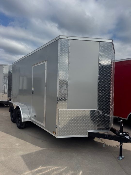New 2026 Titanium 7x14 TA Cargo / Enclosed Trailer Silver Frost Polycore Black Mod Wheels