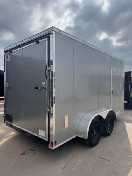 New 2026 Titanium 7x14 TA Cargo / Enclosed Trailer Silver Frost Polycore Black Mod Wheels
