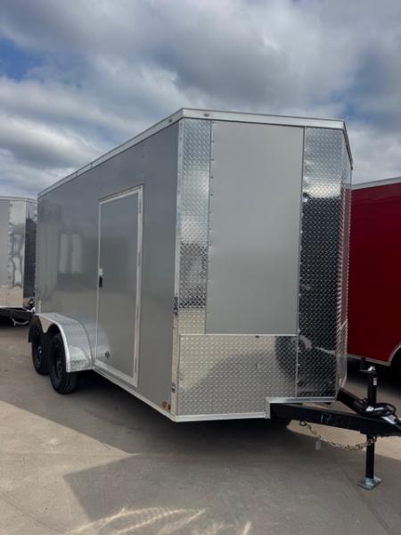 New 2026 Titanium 7x14 TA Cargo / Enclosed Trailer Silver Frost Polycore Black Mod Wheels
