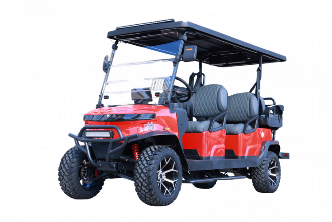 New 2025 Denago EV Rover XL 6 - 4 Forward/2 Back - RED - 6-Person Lifted Golf Cart
