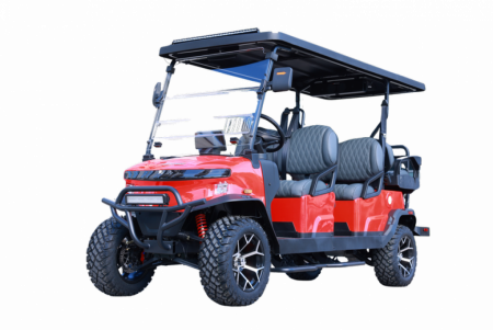New 2025 Denago EV Rover XL 6 - 4 Forward/2 Back - RED - 6-Person Lifted Golf Cart