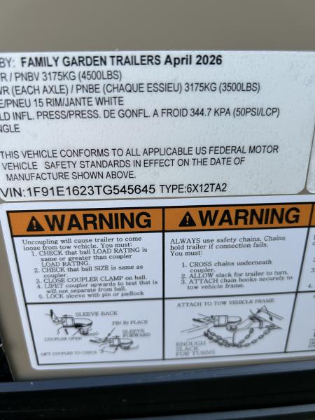 New 2026 Family Trailer 6x12 Tandem Axle Cargo / Enclosed Trailer- Screwless Exterior- Blackout Pkg- Rear Spoiler- HD Axle