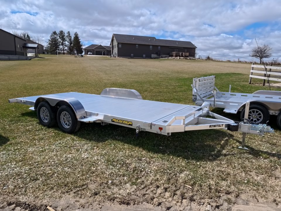 New 2027 Aluma 82 x 16 Tilt ,Tandem Axle Utility Trailer with Electric Brakes, 14" Aluminum Rims and 7K GVWR