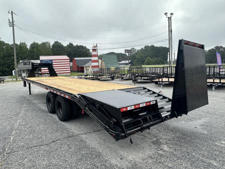 New 2026 DELUXE 25+5 20K DUAL TANDEM GOOSENECK DECKOVER EQUIPMENT HAULER WITH MEGA RAMPS