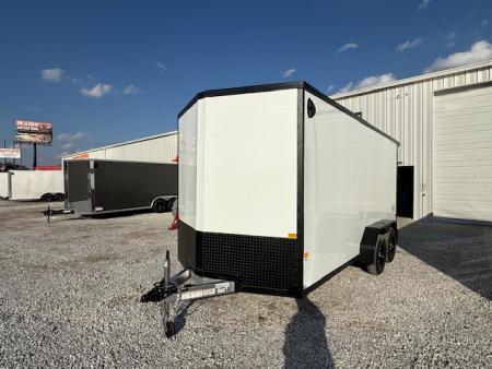 New Stealth Aluminum Enclosed 7x16 XLT Pro Series 7K- Crystal White W/ Black Trim & Wing