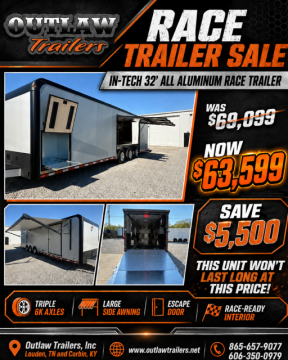 New In-Tech Lite 8.5x32 Race Trailer-18K - Sportsman Gray W/ Black Trim L Base Cabinet, Winch, A/C & WW Cabinet