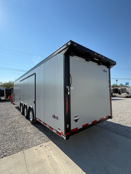 New In-Tech Lite 8.5x32 Race Trailer-18K - Sportsman Gray W/ Black Trim L Base Cabinet, Winch, A/C & WW Cabinet