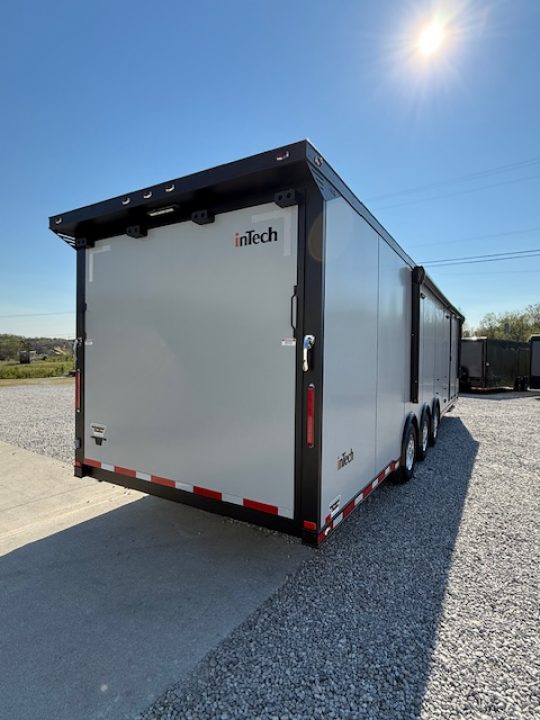 New In-Tech Lite 8.5x32 Race Trailer-18K - Sportsman Gray W/ Black Trim L Base Cabinet, Winch, A/C & WW Cabinet