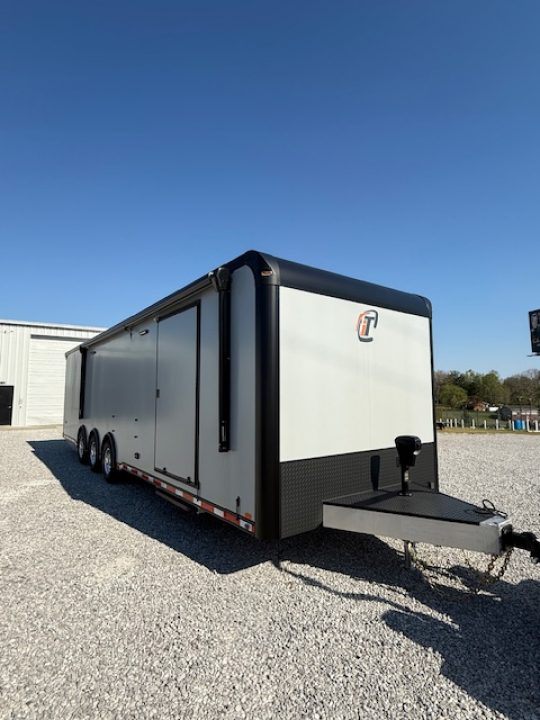 New In-Tech Lite 8.5x32 Race Trailer-18K - Sportsman Gray W/ Black Trim L Base Cabinet, Winch, A/C & WW Cabinet