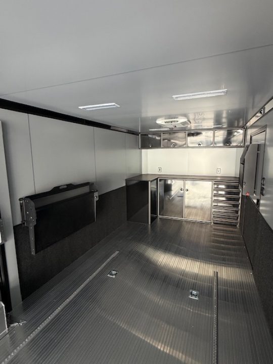 New In-Tech Lite 8.5x32 Race Trailer-18K - Sportsman Gray W/ Black Trim L Base Cabinet, Winch, A/C & WW Cabinet