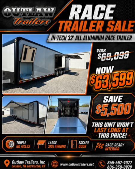 New In-Tech Lite 8.5x32 Race Trailer-18K - Sportsman Gray W/ Black Trim L Base Cabinet, Winch, A/C & WW Cabinet
