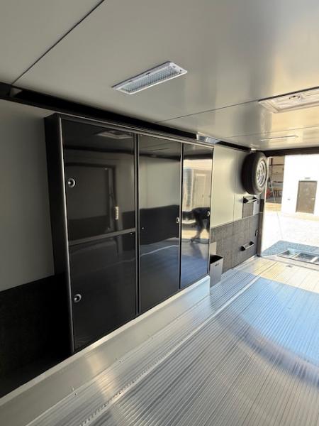 New In-Tech Lite 8.5x32 Race Trailer-18K - Sportsman Gray W/ Black Trim L Base Cabinet, Winch, A/C & WW Cabinet