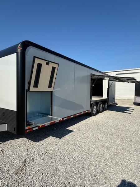 New In-Tech Lite 8.5x32 Race Trailer-18K - Sportsman Gray W/ Black Trim L Base Cabinet, Winch, A/C & WW Cabinet