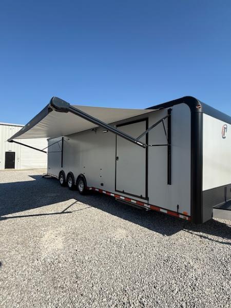 New In-Tech Lite 8.5x32 Race Trailer-18K - Sportsman Gray W/ Black Trim L Base Cabinet, Winch, A/C & WW Cabinet