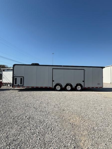 New In-Tech Lite 8.5x32 Race Trailer-18K - Sportsman Gray W/ Black Trim L Base Cabinet, Winch, A/C & WW Cabinet