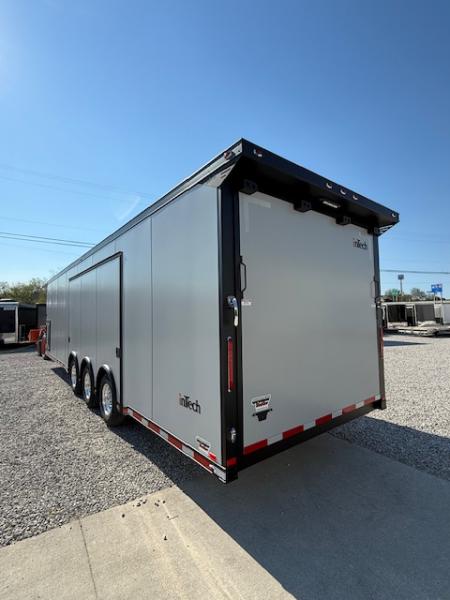 New In-Tech Lite 8.5x32 Race Trailer-18K - Sportsman Gray W/ Black Trim L Base Cabinet, Winch, A/C & WW Cabinet